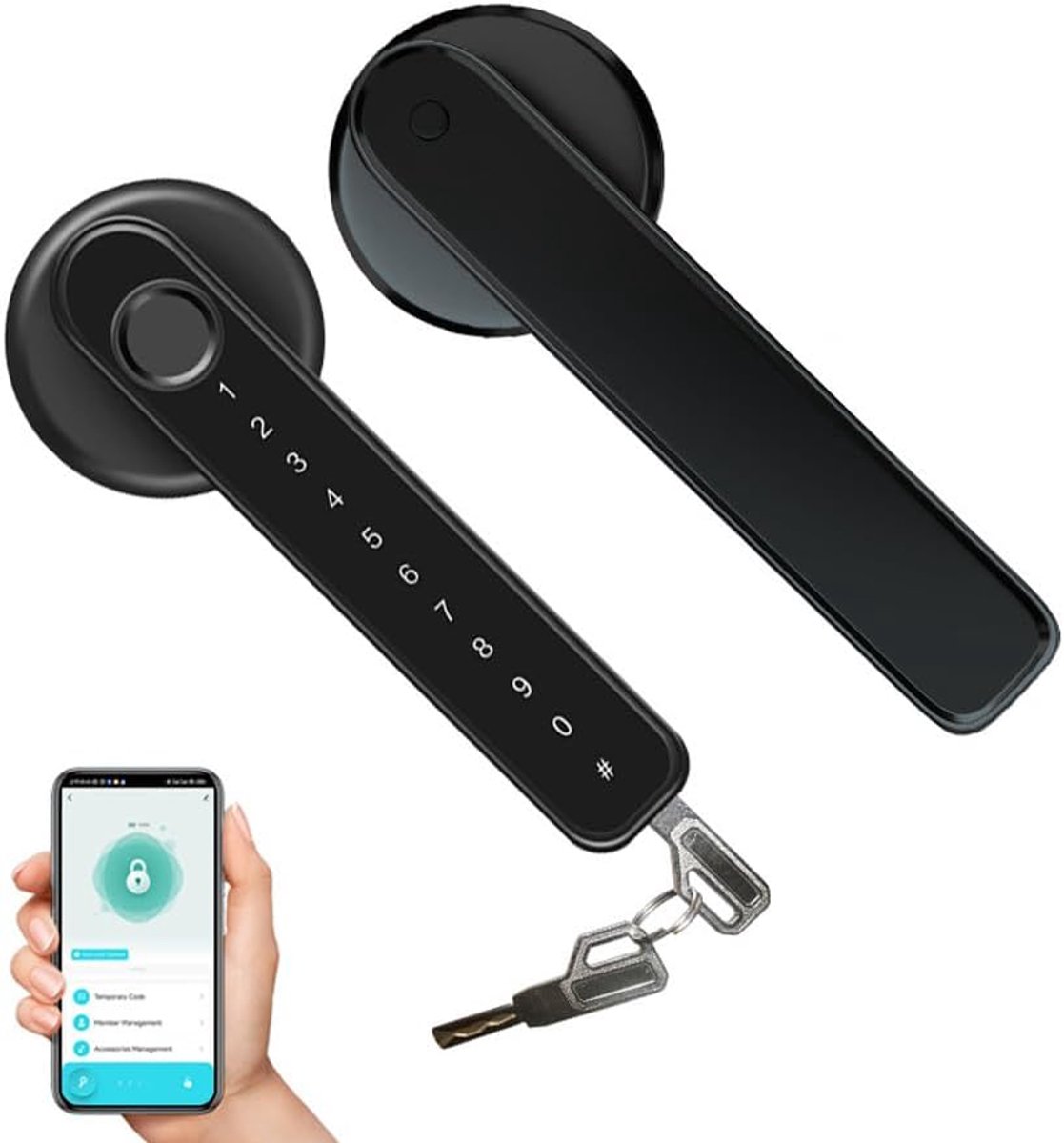 SnelShoppen - Fingerprint Smart Deurslot met Toetsenbord Handgreep voor Thuis, Appartement, Kantoor, Voordeur, Slaapkamer, Sleutelloze Toegang Deurslo