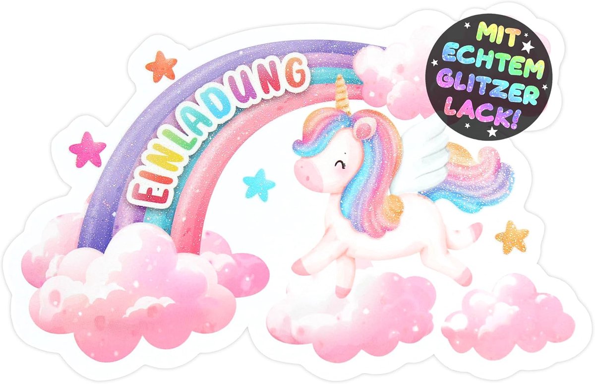 SnelShoppen - 12 x Glitter Uitnodigingen Kaarten voor Feesten en Kinderverjaardagen - Kleurrijke Eenhoorn Waterverf - Perfect voor Meisjes, Jongens, B