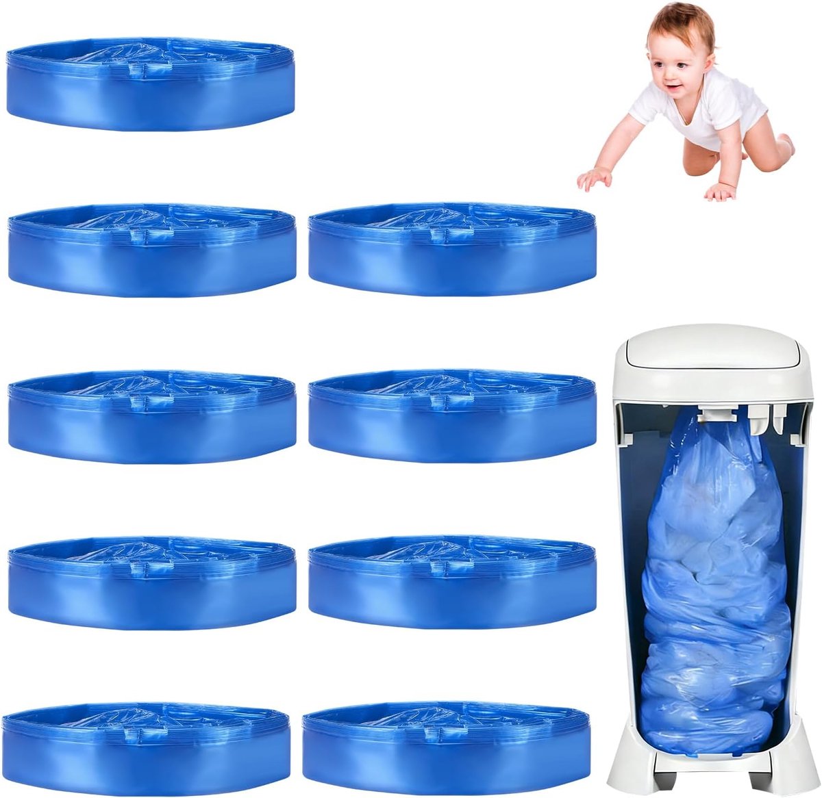SnelShoppen - Nappy Bin Refill Cassettes voor Diaper Bins, Compatibel met Diverse Merken, Economische Grote Verpakking, Geurloos, 9 Stuks