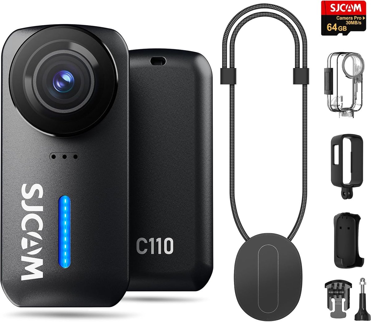 SnelShoppen - Mini Bodycam 64G 4K Action Camera met EIS Stabilisatie, 8X Zoom, Magnetisch, Ideaal voor Vloggen, Reizen & Sporten - Zwart