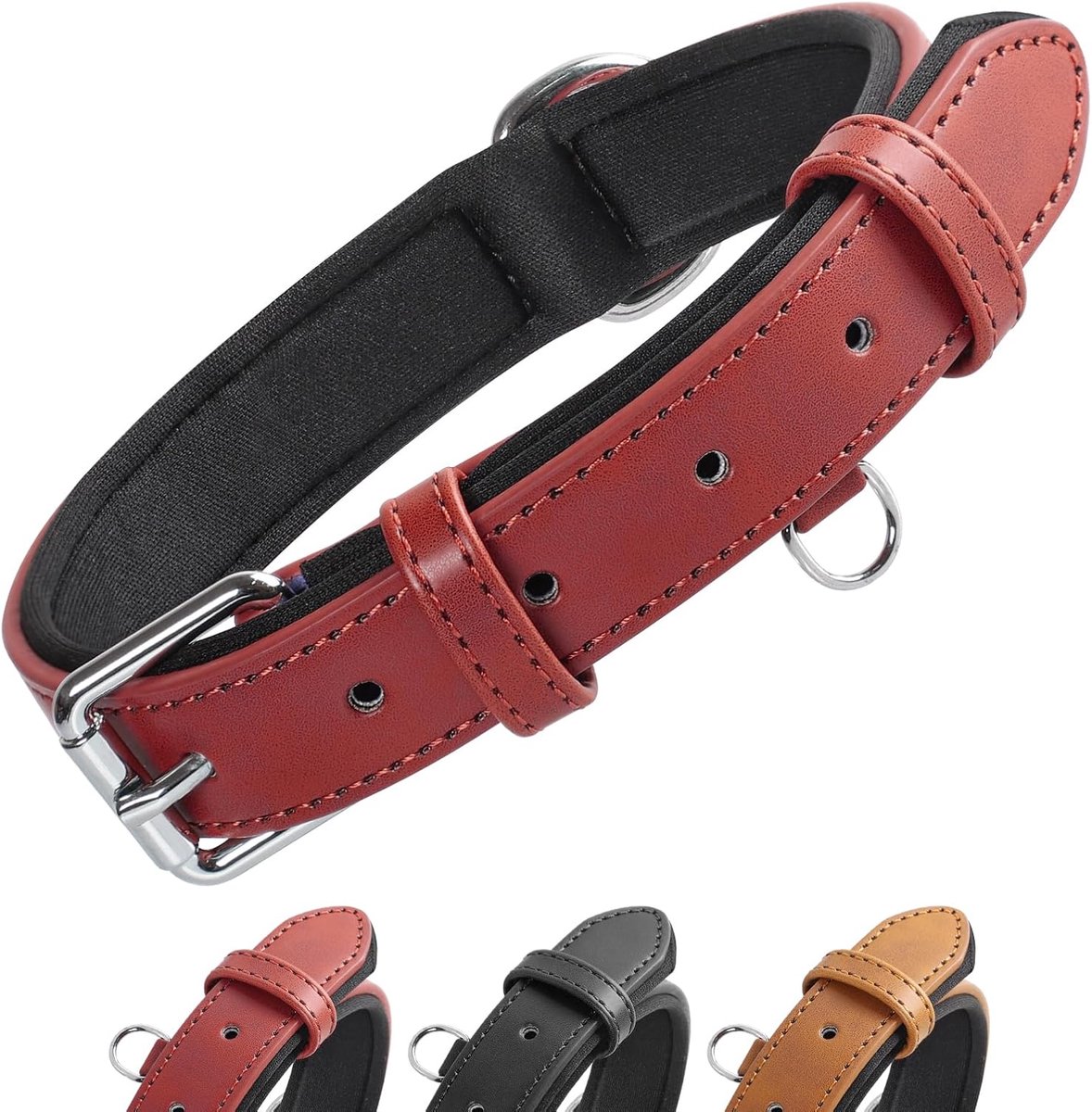 SnelShoppen - Verstelbare Hondenhalsband Neopreen Gevoerd Leer voor Kleine, Medium en Grote Honden in Rood - Comfortabel en Duurzaam, Verkrijgbaar in
