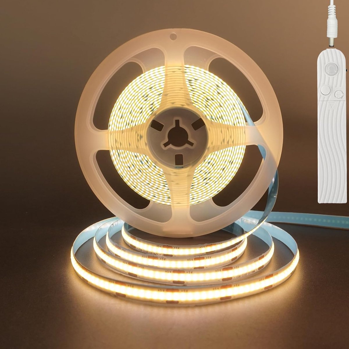 SnelShoppen - 5V Bewegingssensor COB LED Striplicht 2Pack, Warm Wit 3000K, 9.84FT/3M, 320 LED/M, Batterijvoeding (zonder batterijen), 8mm Breed, Voor