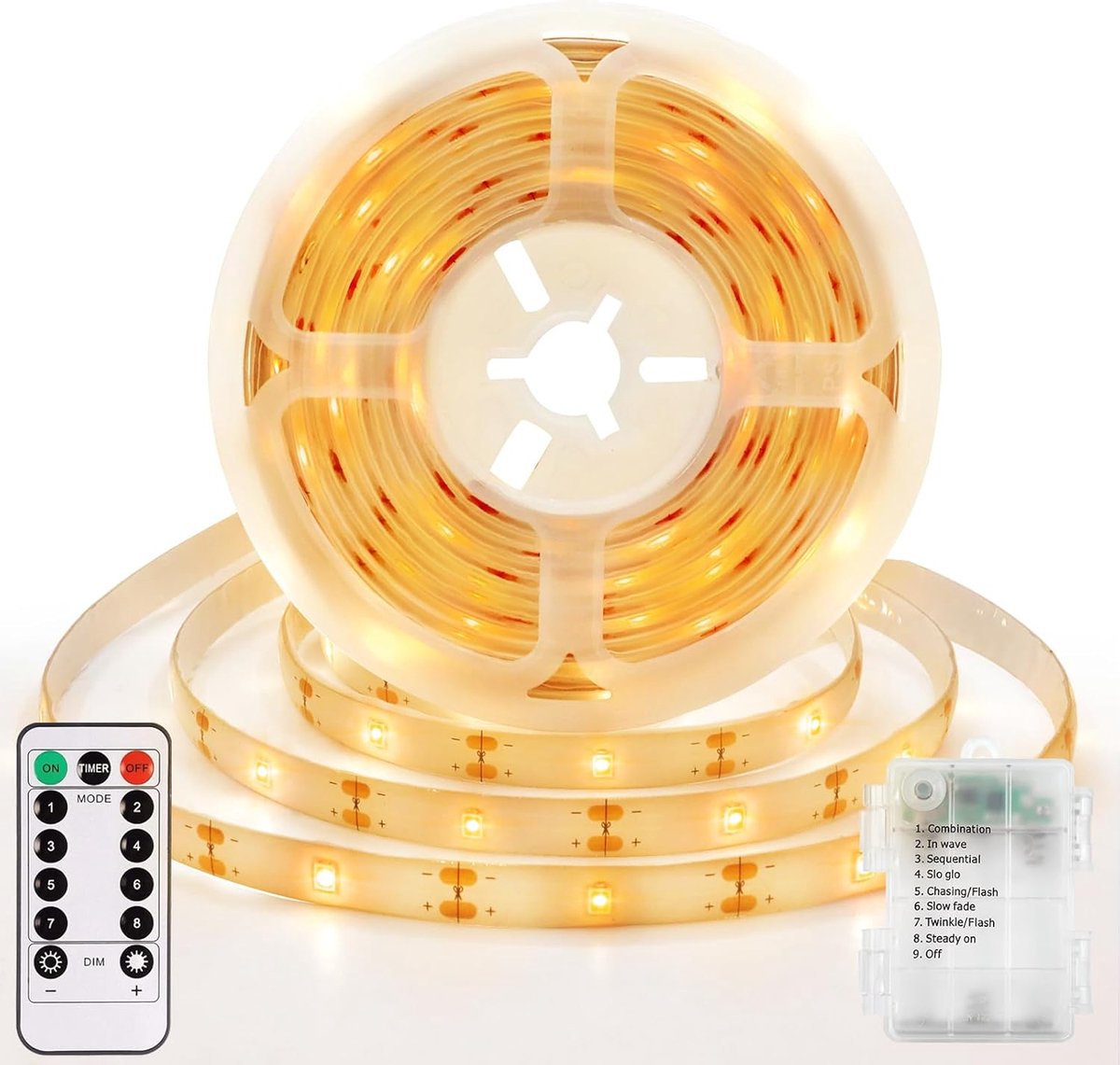 SnelShoppen - 3m 90 LED Verlichting Strip met Afstandsbediening en Timer - Warm Witte LED Strip voor Slaapkamer, Woonkamer, Tuin Decoratie