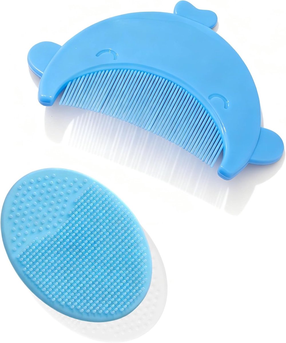 SnelShoppen - Pack van 2 Baby Badborstels Silicone voor Verwijderen van Melkkorst bij Pasgeborenen - Lichtblauw - Kindvriendelijk en Allergievrij - Ma