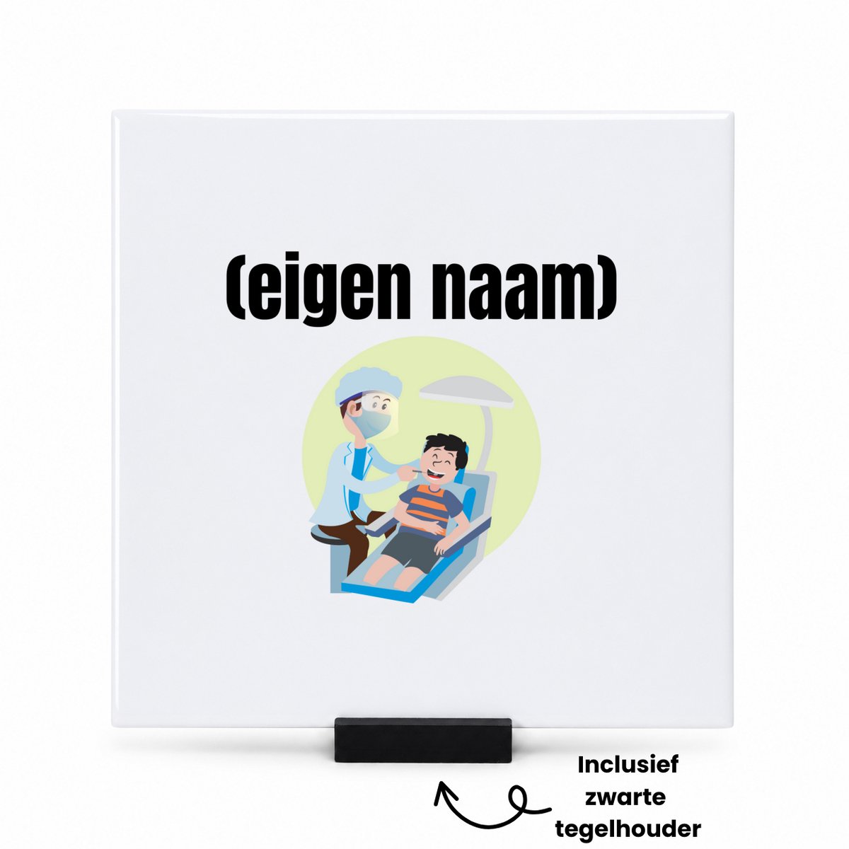 Hacebo tandarts met eigen naam tegeltje met tegelhouder - Tandarts - mondhygiënisten/tandartsen - tegeltjes met tekst - iemand die tandarts is of mondhygiënist - verjaardag - cadeau - kado - geschenk - spreuktegels - 15x15 CM Wit