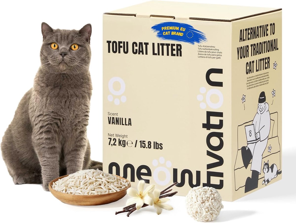SnelShoppen - Tofu Kattenbakvulling 7.2 kg - Klonterende Groentekattenbakvulling van Erwtenschillen, 99% Stofvrij, Optimale Geurbeheersing met Vanille