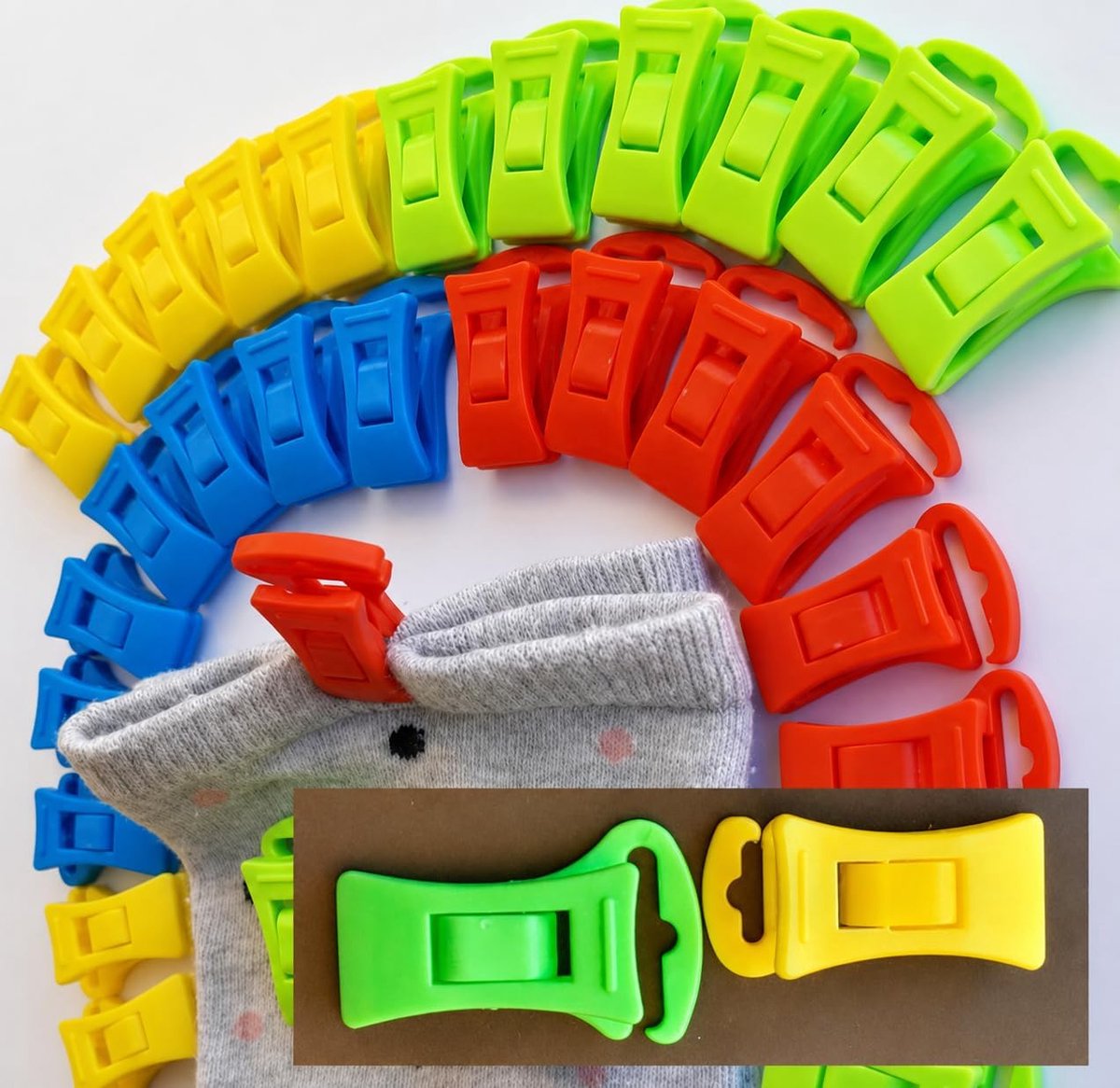 SnelShoppen - 36 Sok Clips voor Wasmachine en Droger met Hanghaak, Perfect voor het Makkelijk Sorteren van Kousen, Geen Verlies of Koppeling, Ideaal v