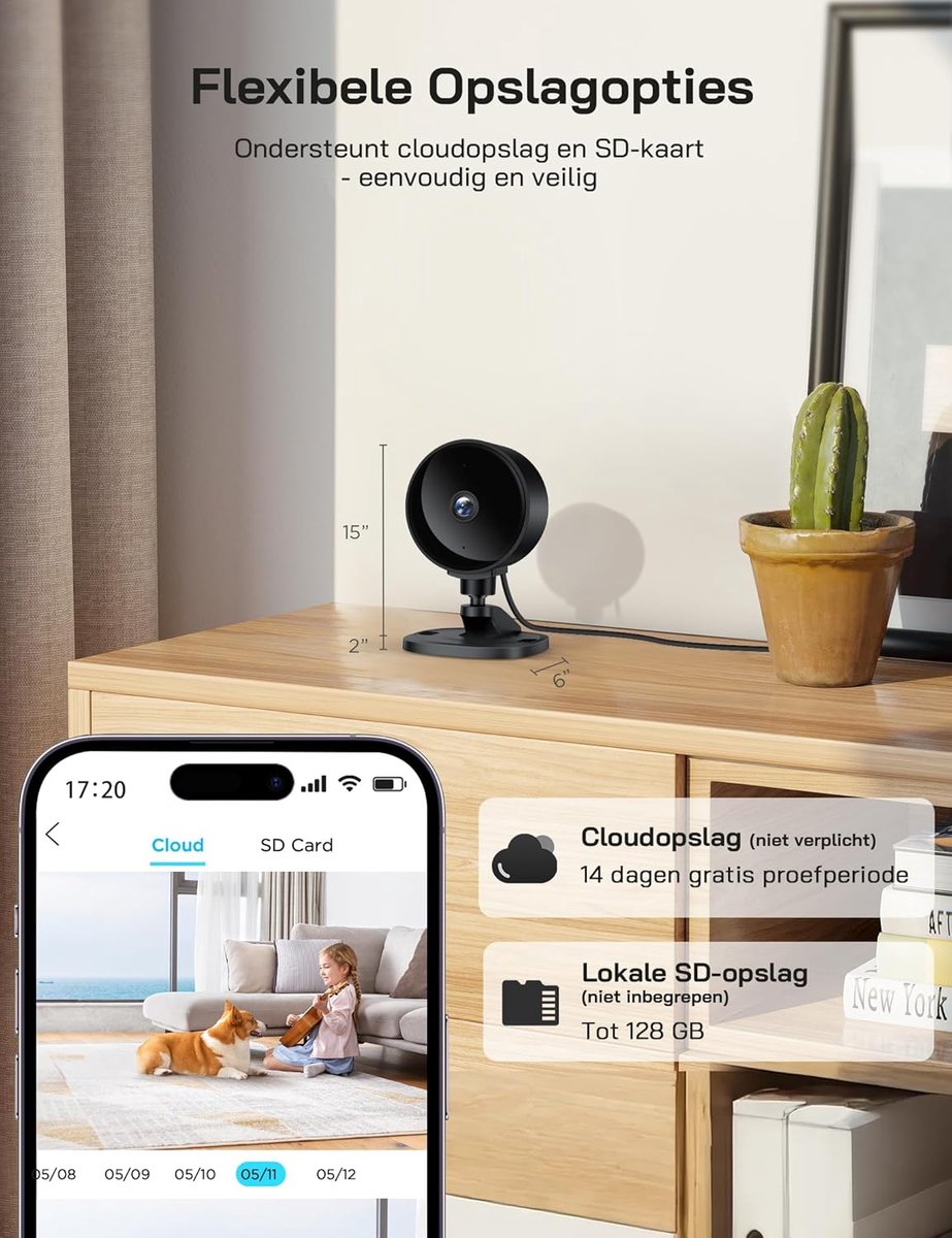 Thijox - Wifi Binnencamera 1080P Beveiligingscamera met Nachtzicht, Bewegingsdetectie, Tweerichtingsaudio, Compatibel met Alexa & Google Home, 2 Stuks