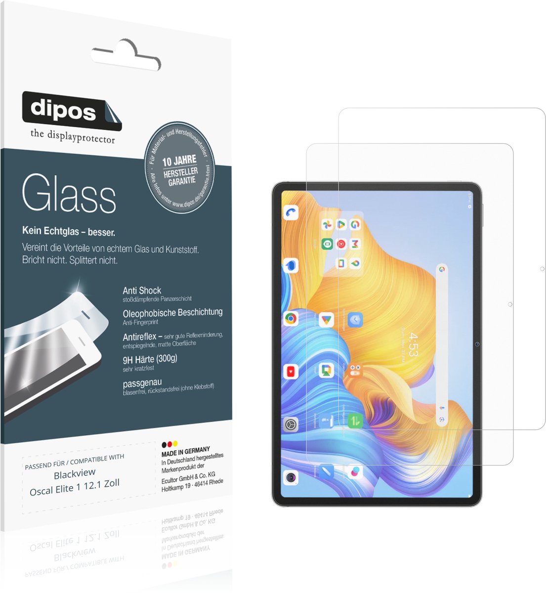 dipos – 2x Matte Pantserfolie geschikt voor Blackview Oscal Elite 1 12.1 Zoll | 9H Screenprotector