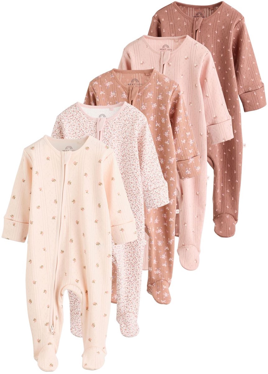 Next - Meisjes - Set van 5 babypyjama's met tweewegritssluiting - Bruin