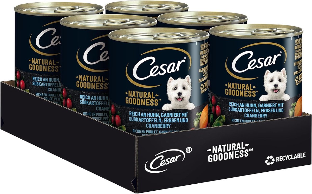 SnelShoppen - Cesar Natural Goodness Hondenvoer Blik Met Kip - 6 X 400G - Graanvrij - Natuurlijk - Hoog Eiwit - Voor Gezonde Honden