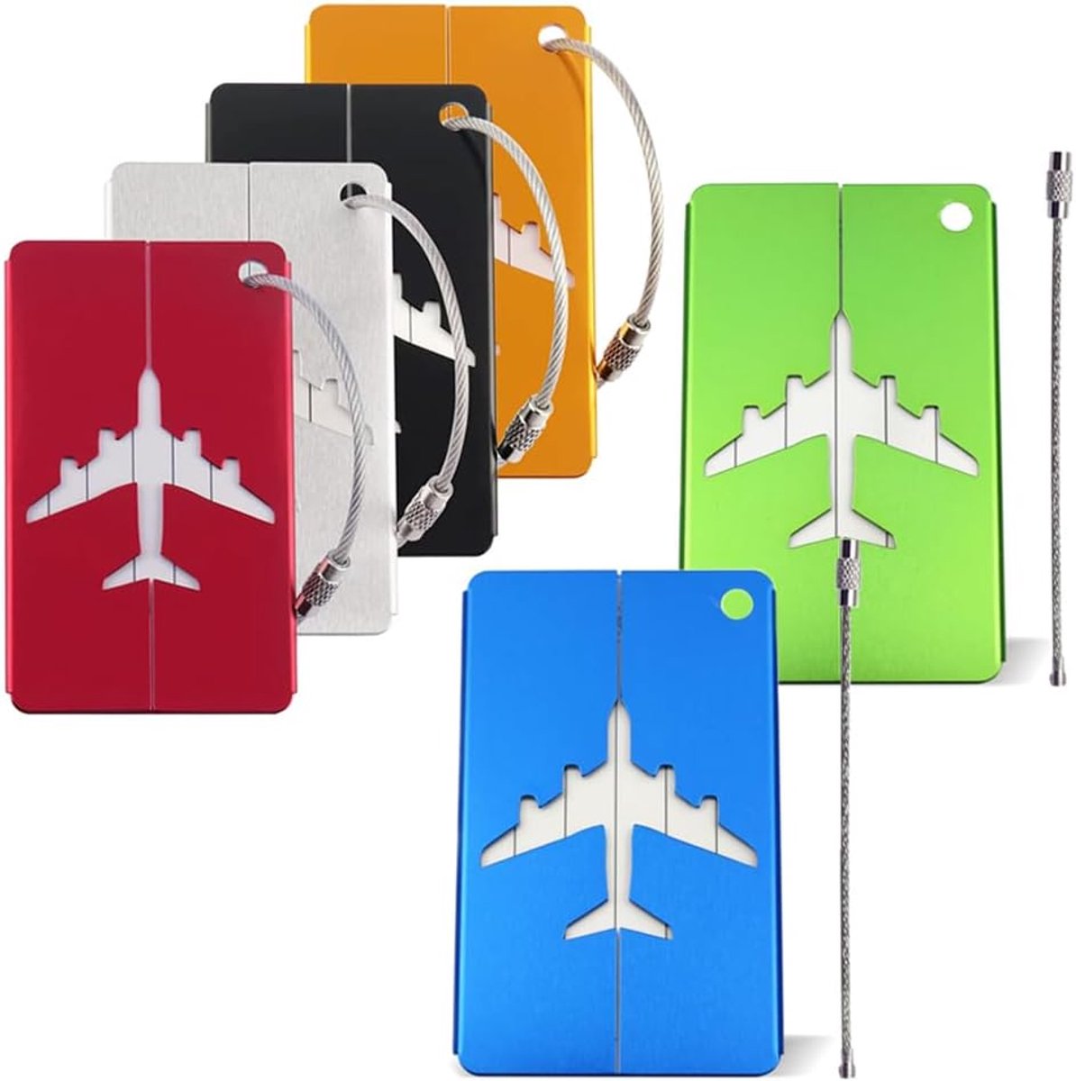 SnelShoppen - 6 Stuks Luggage Tags, Aluminium Bagagelabels met Stalen Lus en Waterdichte Naam ID Kaart, Metaal Bagagetags voor Koffers, Rugzakken, Ing