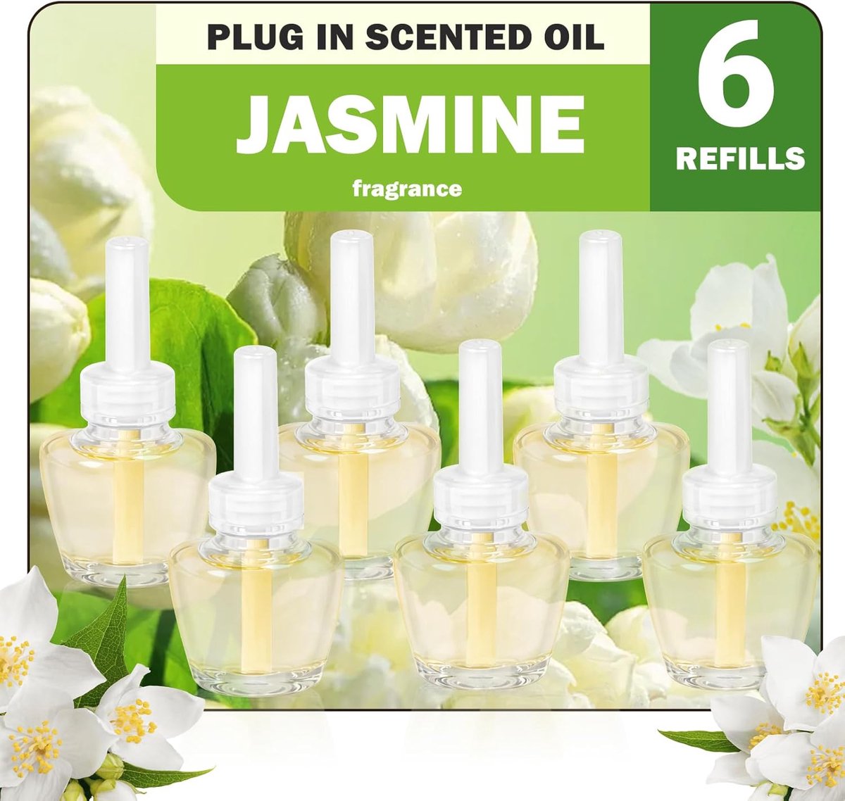 SnelShoppen - Elektrische Diffuser Navullingen 6 x 18 ml Essentiële Olie Jasmijn Geur voor Thuis Luchtverfrisser Geschikt voor Elektrische Diffusers