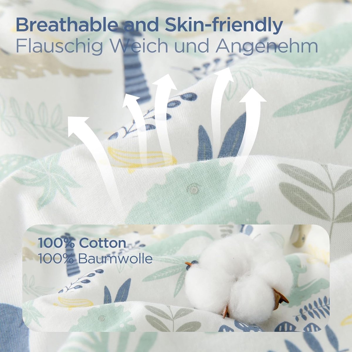 SnelShoppen - Baby Slaapzak Winter 2.5 Tog - 100% Katoen - Dinosaurus - Geschikt voor 6-18 Maanden - Draagbare Babydeken voor Nieuwe Ouders