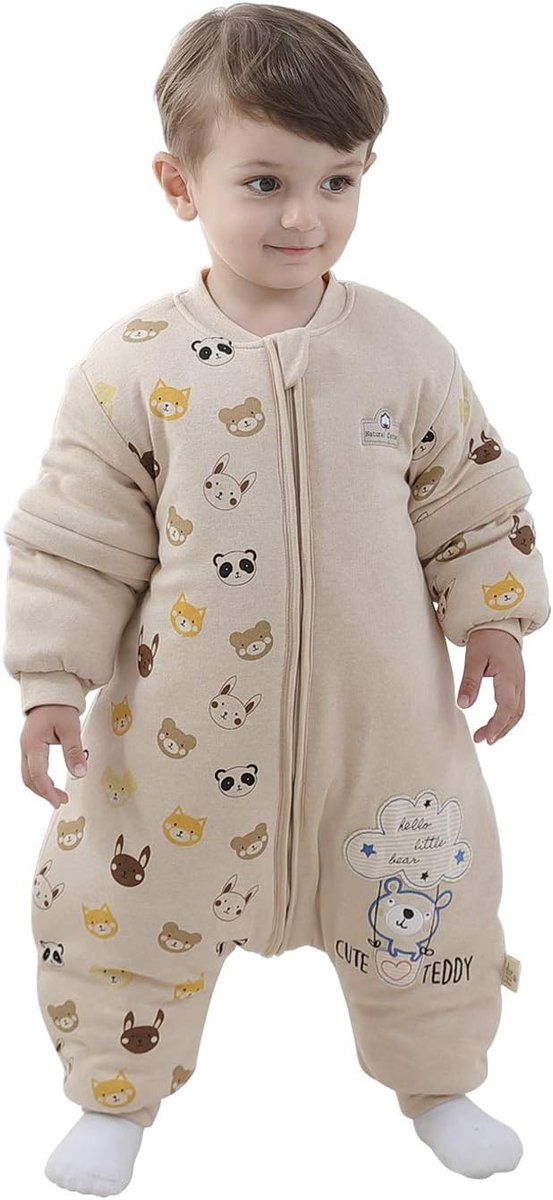 SnelShoppen - Baby Slaapzak voor Jongens en Meisjes Unisex Warm Voering Winter Slaapzak Afneembare Mouwen Beer 18-36 Maanden Baby Hoogte 85 tot 95 cm