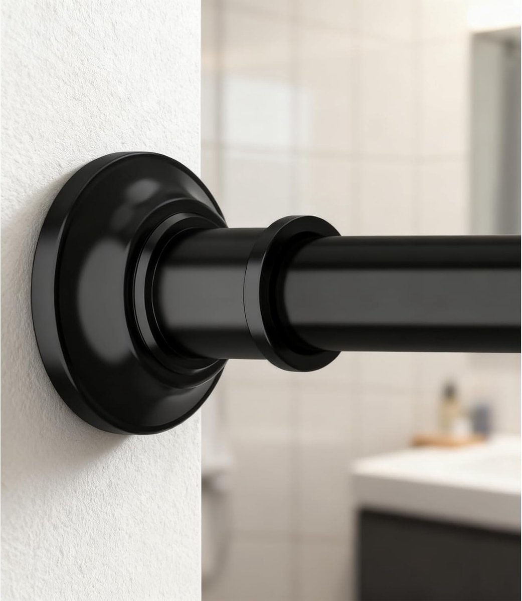 SnelShoppen - Verstelbare Douchegordijnstang 76-247cm - 28mm Heavy Duty Geen Boren Zwart - Ideaal voor Badkamer en Slaapkamer