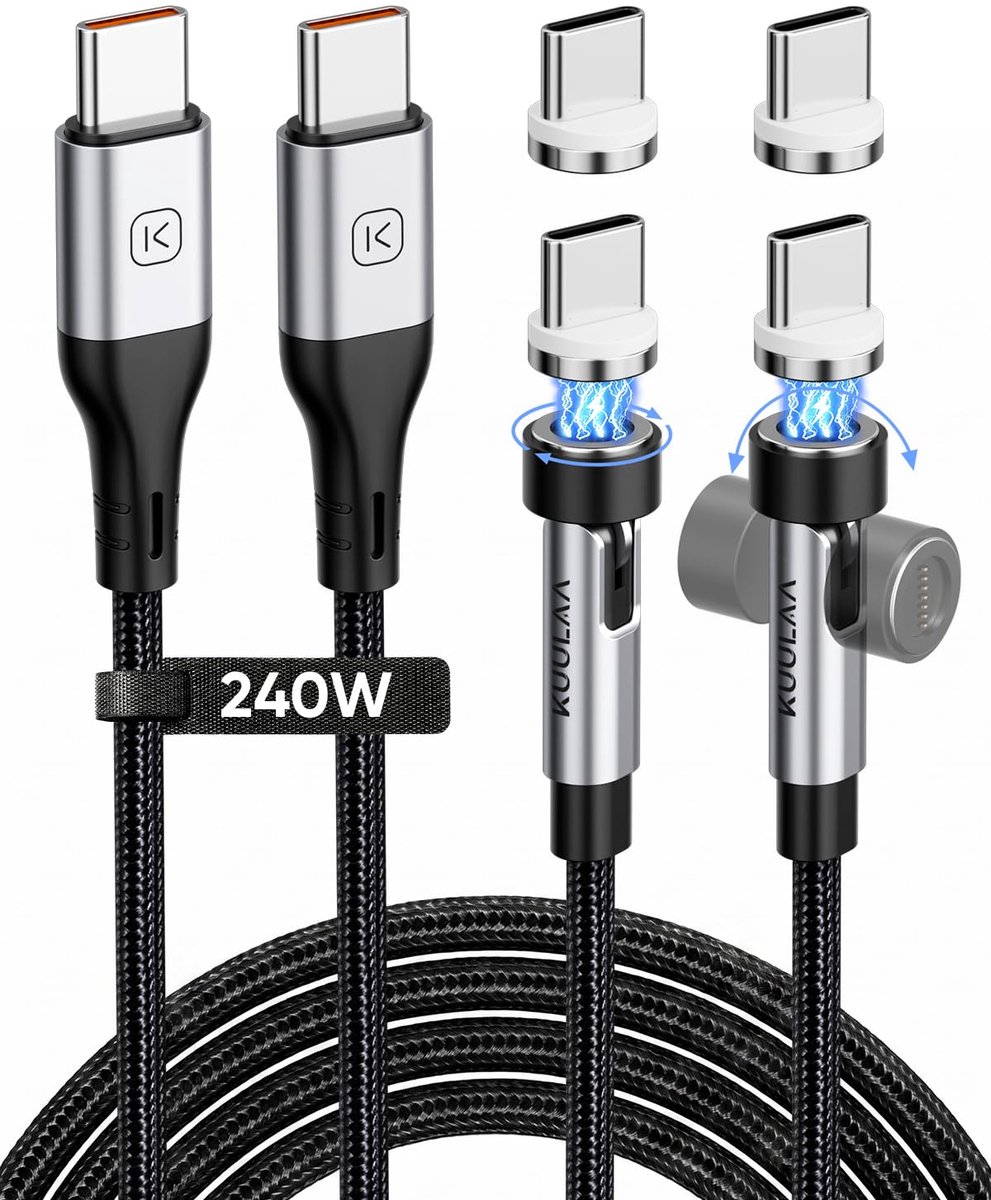 SnelShoppen - 240W Magnetisch USB C Snellader Kabel [2 Pack 2m] - Nylon Gevlochten PD 3.1 Snellader voor iPhone 17 16 15 Galaxy S25 S24 iPad MacBook A