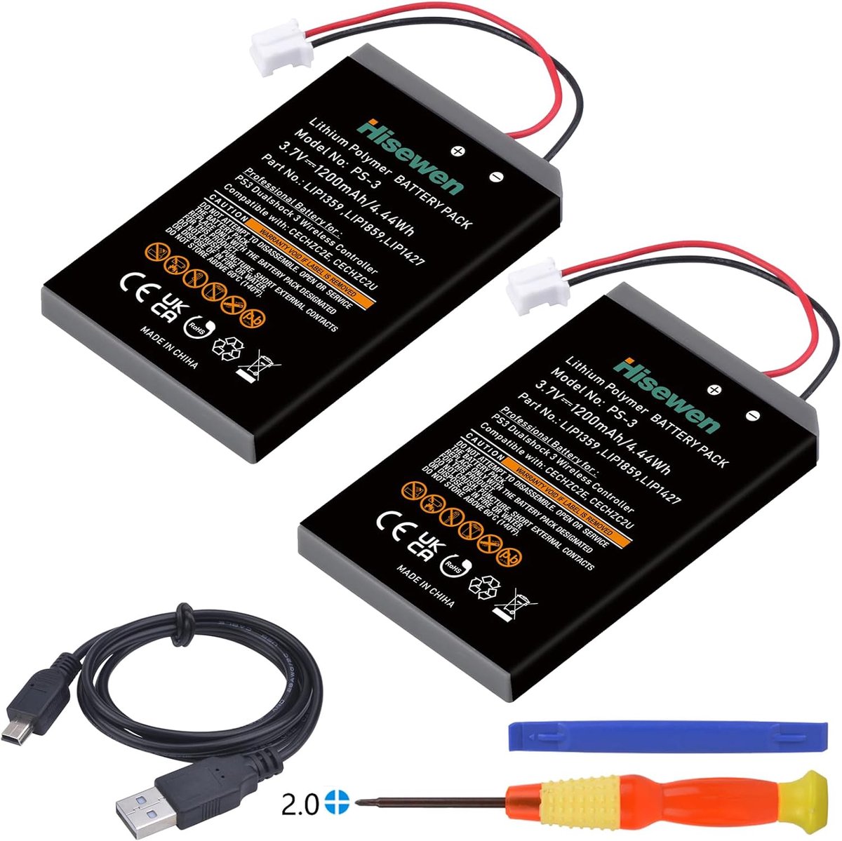 SnelShoppen - Vervangende Batterijen voor PS3 Dualshock 3 en SIXAXIS Controllers - 2 Stuks - 1200 mAh - Hoogwaardige Lithium-Ion Accu's - Geschikt voo