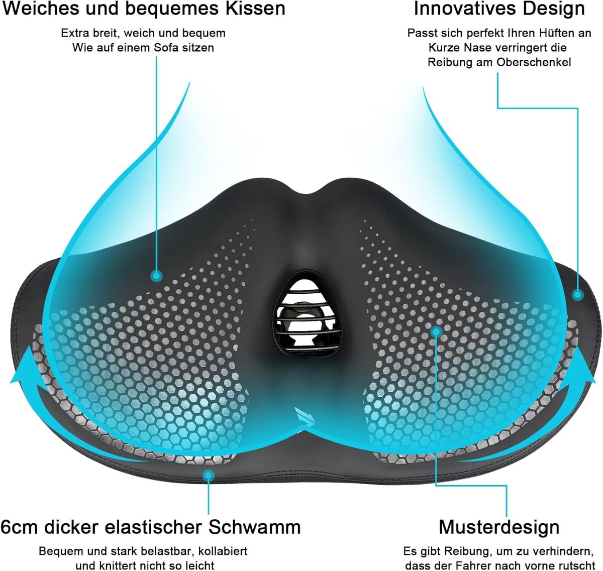 SnelShoppen - Extra Large Fietszadel voor Mannen en Vrouwen - Comfortabel Ergonomisch Extra Breed Ademende Vervangende Fiets Zadel voor Mountainbike,