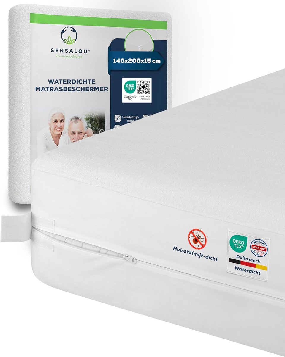 SnelShoppen - Waterproof Matrasbeschermers 140x200x15cm – Anti Mijt & Allergieën | Zachte Terry Stof zonder Geknisper | Met Rits – Optimale Matrasbesc