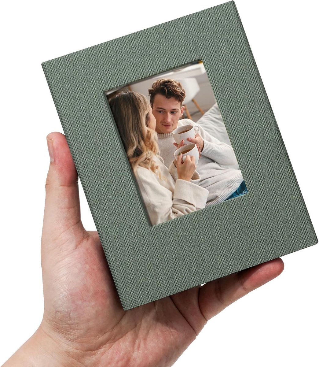 SnelShoppen - Photo Album Mini 6x4 inch voor 100 Foto's, DIY Foto Boek met Venster, Grijs Groen, Perfect voor Bruiloften, Baby's en Reisherinneringen