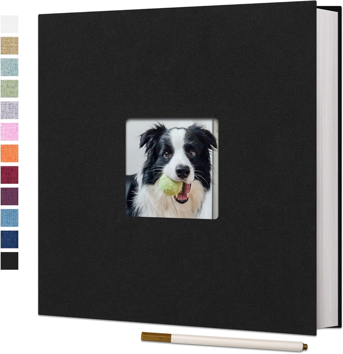 SnelShoppen - Groot Fotoalbum 33 x 32 cm, Zelfklevende Pagina's, Linnen Kaft, Geschikt voor 10 x 15 cm Foto's, 60 Witte Bladen, Perfect voor Bruiloft,