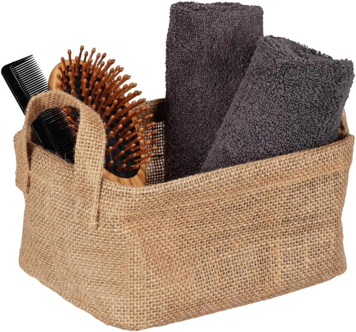Thijox - Decoratieve Opbergmand Juna S, Jute, Handgrepen, 20x15x15 cm, Bruin - Ideaal voor Kleding, Cosmetica, Badkamer, Keuken, Organiseren