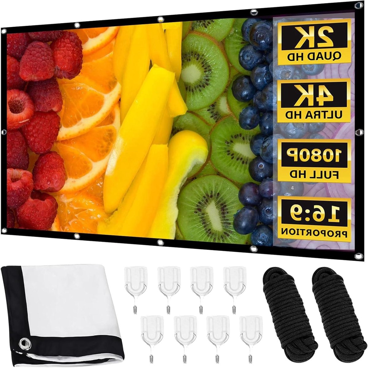 Projectiescherm HD - Draagbaar Scherm - Film Kijken - Opvouwbaar Wandmontage - 100 Inch - Wit