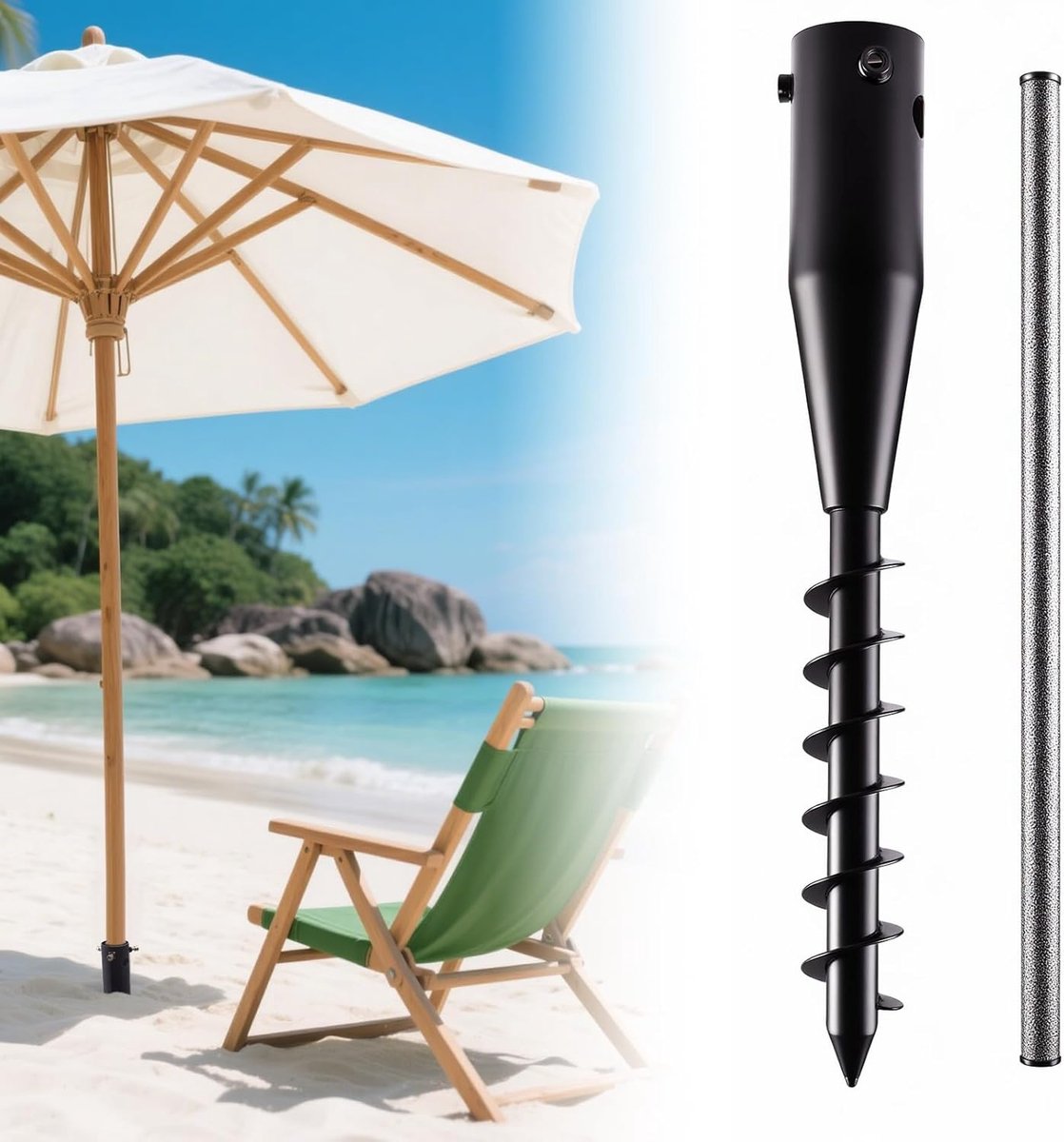 SnelShoppen - Heavy Duty Grondspike Parasolstandaard & Grondanker voor Wasdrogers, 6-Weg Spiraal, Verstelbare Knoppen (2.5-5cm) - Ideaal voor Strand,