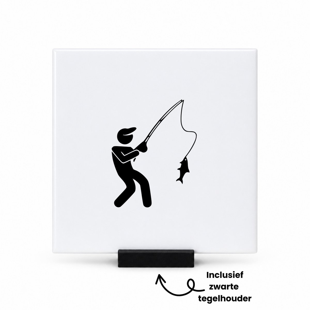Hacebo Vissen tegeltje met tegelhouder - Vissen - de vis liefhebber - tegeltjes met tekst - vis - dier - spreuktegels - 10.8x10.8 CM Wit