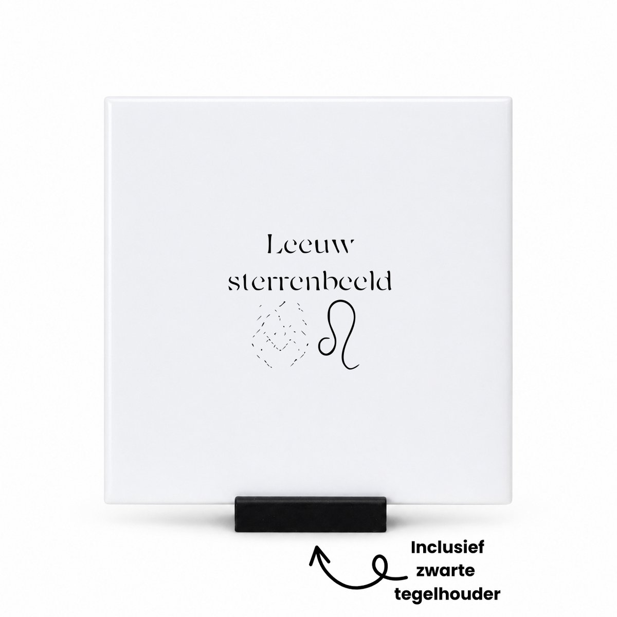 Hacebo leeuw tegeltje met tegelhouder - Sterrenbeeld leeuw - degene met leeuw als sterrenbeeld - tegeltjes met tekst - Leeuw - sterrenbeeld - horoscoop - spreuktegels - 10.8x10.8 CM Wit