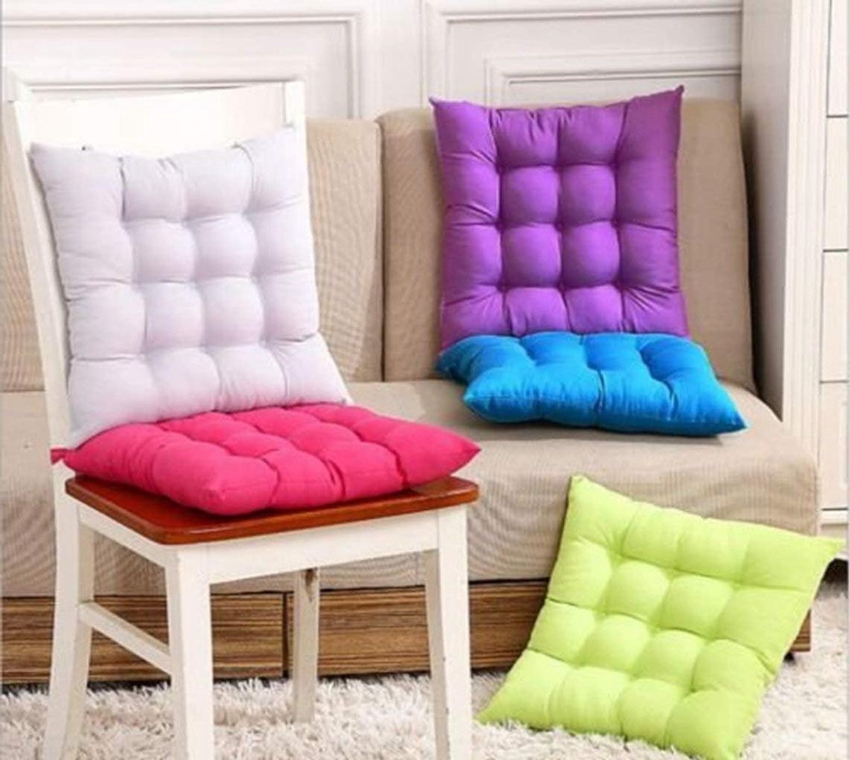 Zitkussen Tuinstoel - Kussen Buiten - Comfortabel Zitten - Met Bindbanden - 35x35x7 cm - W