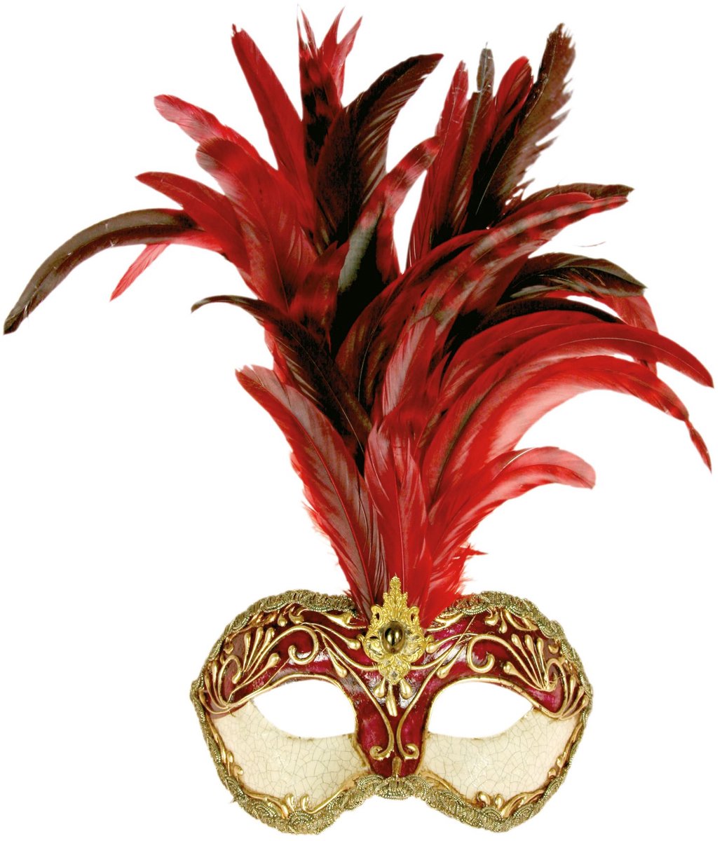 Galetto Colombina Stucco Craquelé Rood Met Rode Veren - Venetiaans Masker