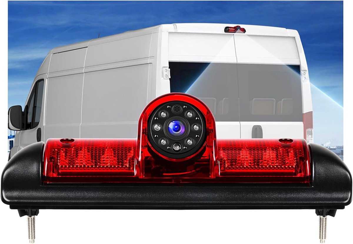 SnelShoppen - Achteruitrijcamera voor Fiat Ducato, Peugeot Boxer, Citroen Jumper 2006-2017 - IR Nachtzicht, IP67 Waterdicht, Hooggeplaatste Remlicht C
