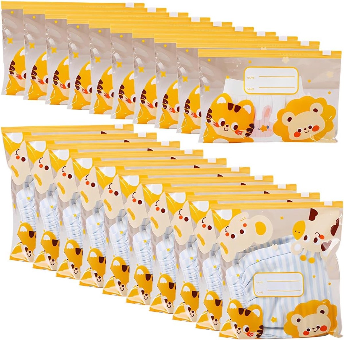 SnelShoppen - 20pcs Newborn Baby Bags - Transparante Baby Kleding Tassen met Schattige Dieren Motieven - Organizer voor Babyspullen - Ziekenhuis en Ge
