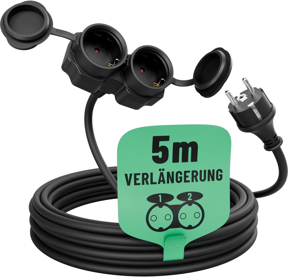 SnelShoppen - 5 m 2-Way Outdoor Extension Cable - Waterdichte IP44 Tuinverlengsnoer - Robuuste 3500 W Buitenstekker - Ideaal voor Camping, Feesten en