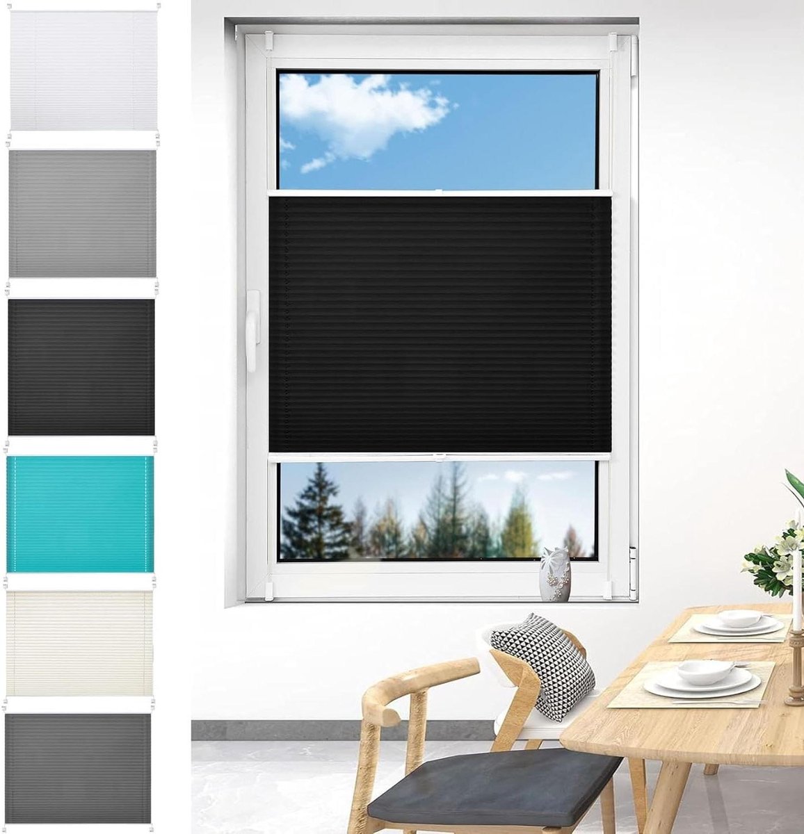 Geplooide jaloezieën - Raambekleding - Privacy creëren - Montage zonder boren - 25 x 30 cm