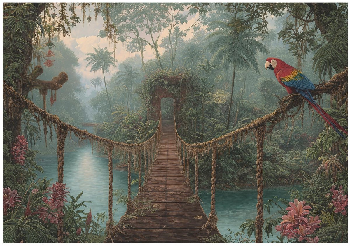 WALLARENA - Fotobehang - 250x175 cm - jungle met hangbrug voor woonkamer en slaapkamer
