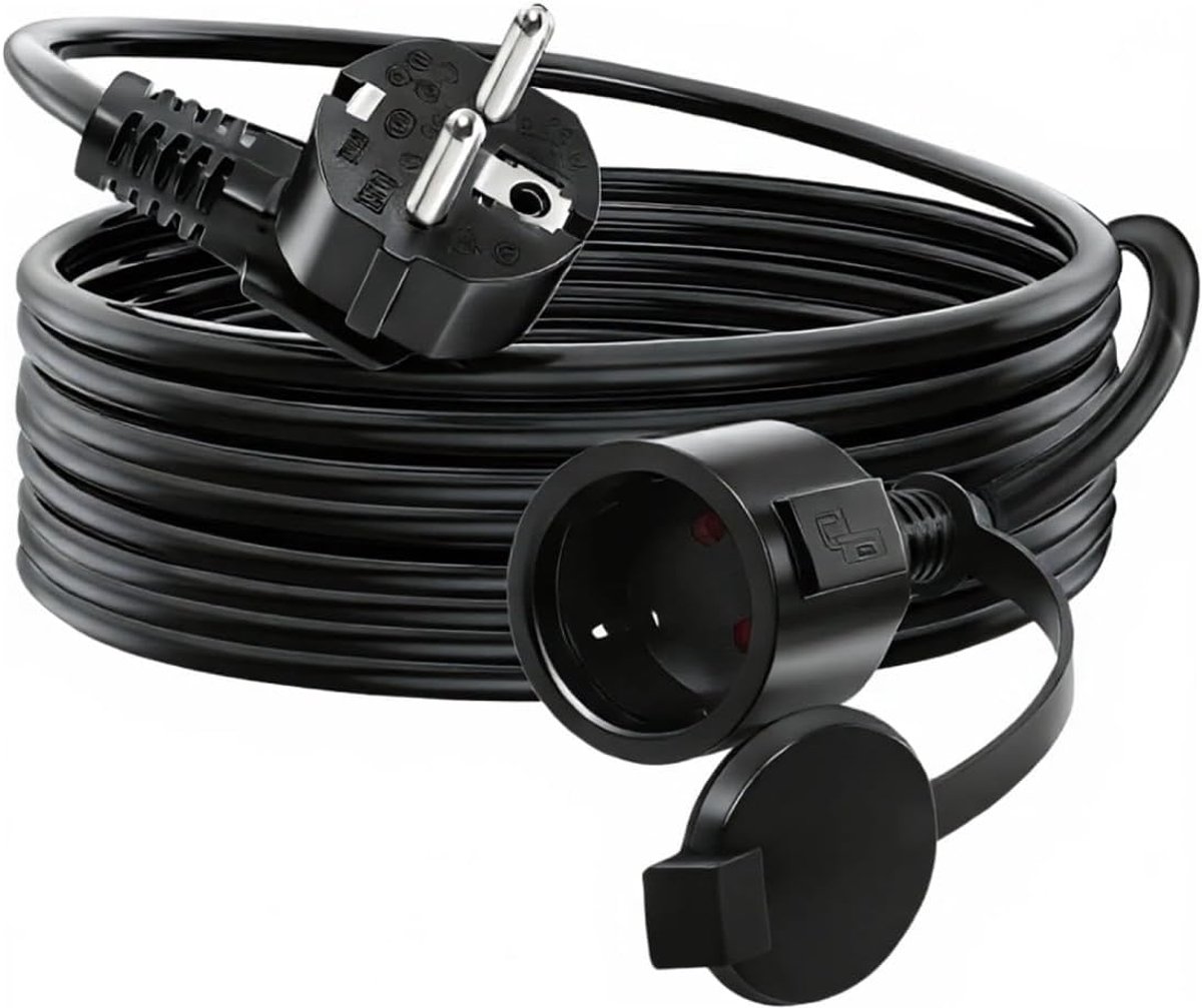 SnelShoppen - Outdoor verlengkabel met platte stekker, waterdicht, 16A 250V, H05VV-F kabel, 2m lengte, ideaal voor tuin, camping en elektrische appara