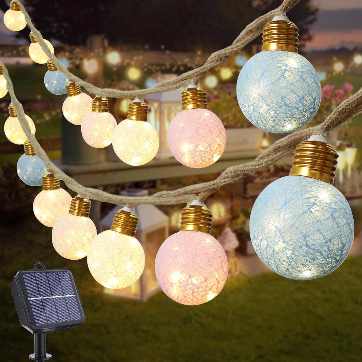 SnelShoppen - Solar Fairy Lights Buiten - 6 m Warm Witte LED Verlichting met 16 Katoenen Ballen - Weerbestendig Tuinverlichting voor Feesten en Campin