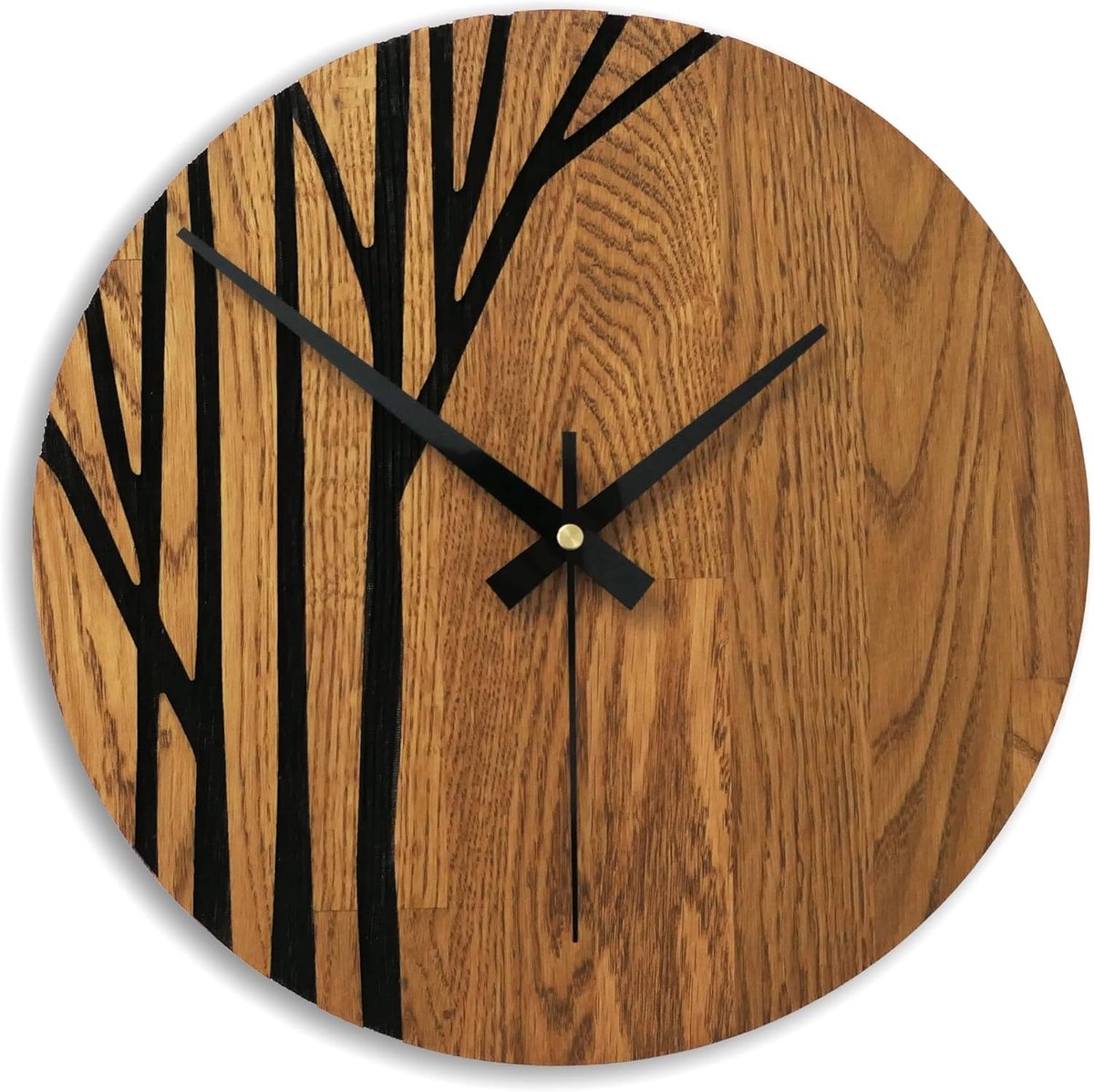 SnelShoppen - Grote Houten Wandklok Eiken Modern Design 50 cm - Unieke Eikenhouten Klok voor Thuisdecoratie - Amber Kleur - Handgemaakt in de EU