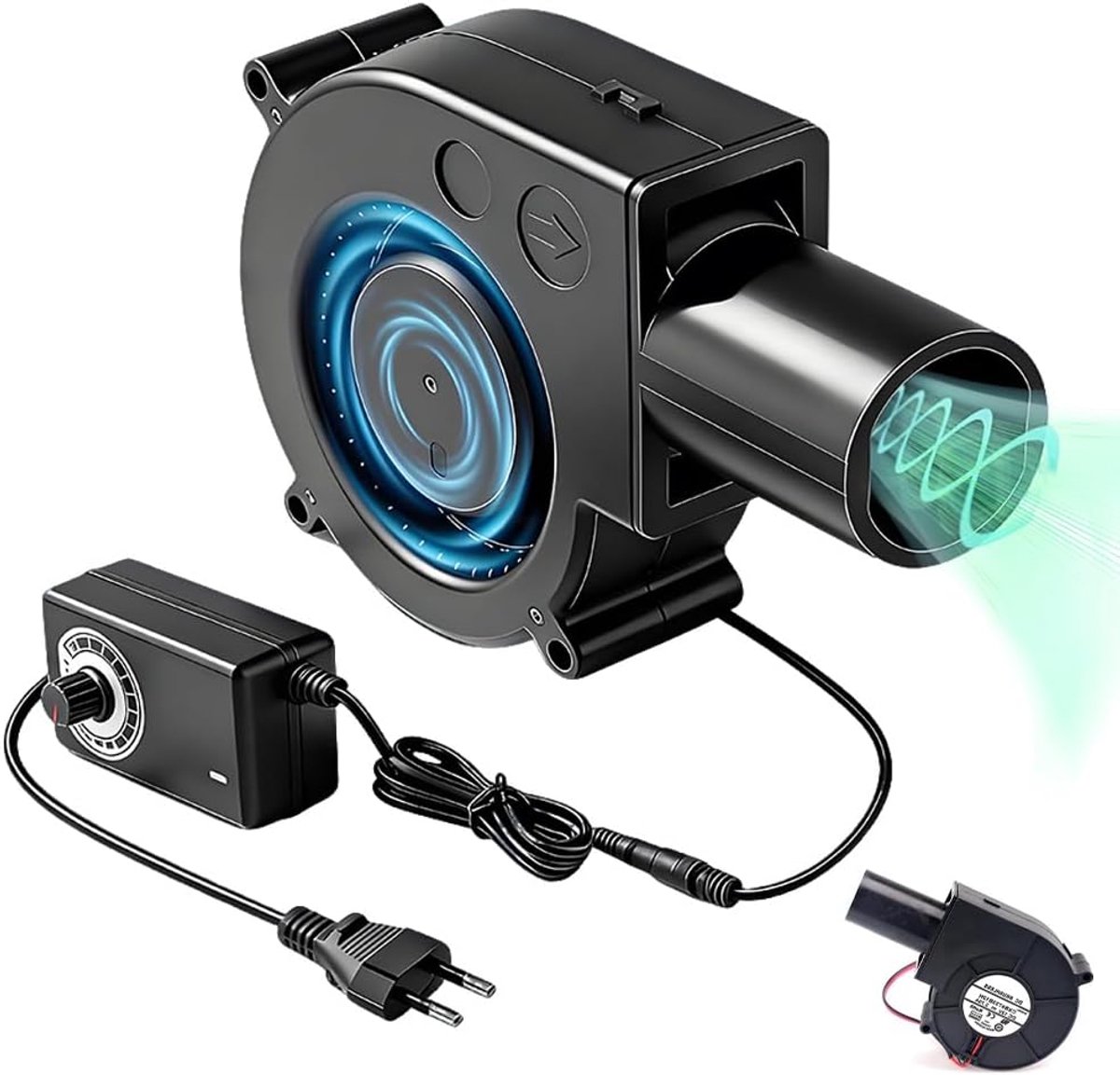 SnelShoppen - Verstelbare Radiale Ventilator 12V met Snelheidsregelaar en Luchtuitlaat, 220V Aanpasbare AC Ventilator, DC 3-12V Turbine, Ideaal voor C
