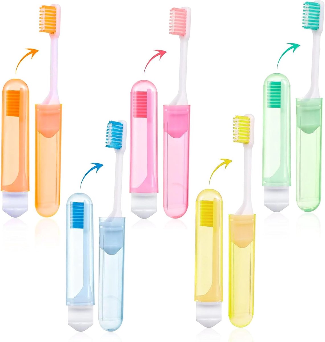 SnelShoppen - Travel Toothbrush Set van 10 - Opvouwbare Tandenborstels met Zachte Haren voor Camping en Reizen - Ergonomisch Ontwerp, Geschikt voor Vo