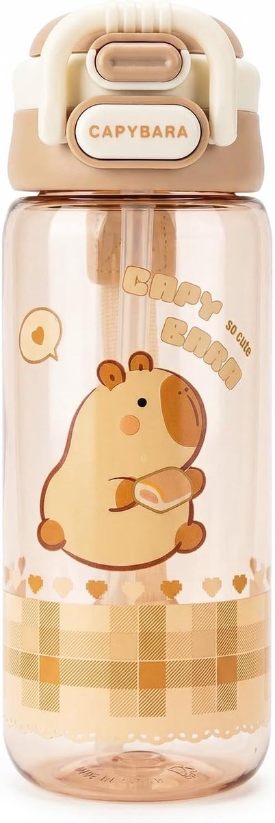 SnelShoppen - Capybara Drinkfles met Deksel & Sleutelhanger, Schattige Drinkbeker met Siliconen Rietje, Draagbare en Hittebestendige Drinkcontainer (6