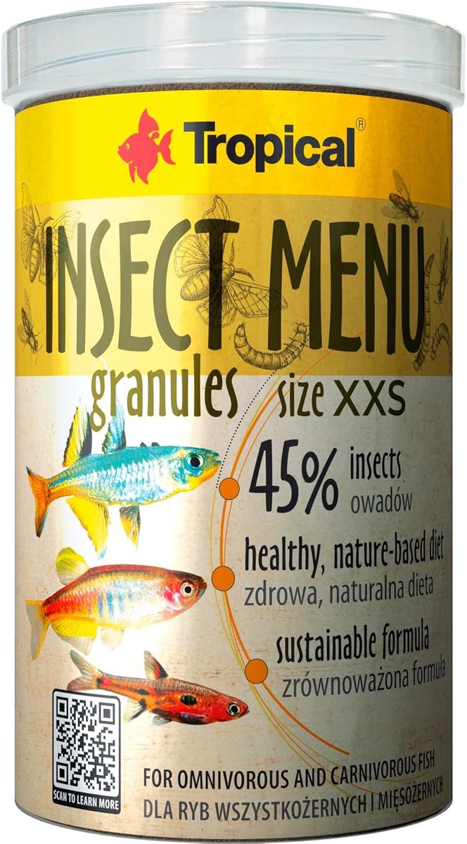 SnelShoppen - Insect Menu Granules XXS 1000 ml - Sinking Ultra-Fine Fish Food Granules op Basis van 3 Insecten voor Gezonde Groei en Optimale Spijsver