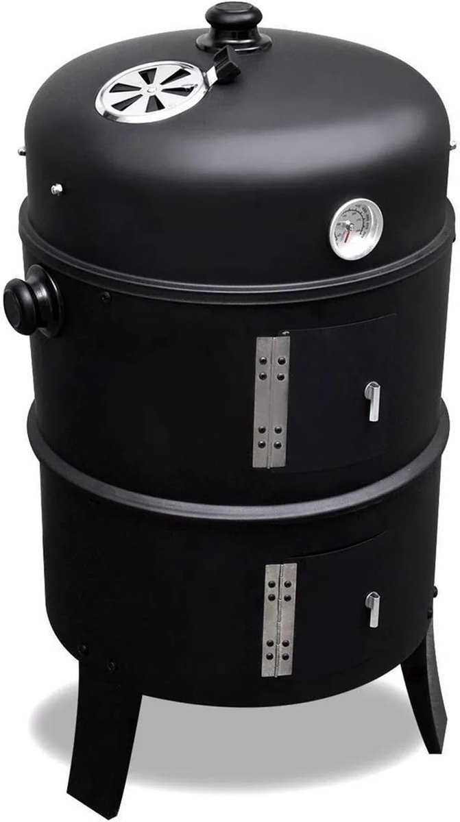 SnelShoppen - ITA Smoker 3in1 Multifunctionele Barbecue, Rookoven, Koken - Modulaire Houtskool Grill met Thermometer & Verstelbare Luchttoevoer voor T