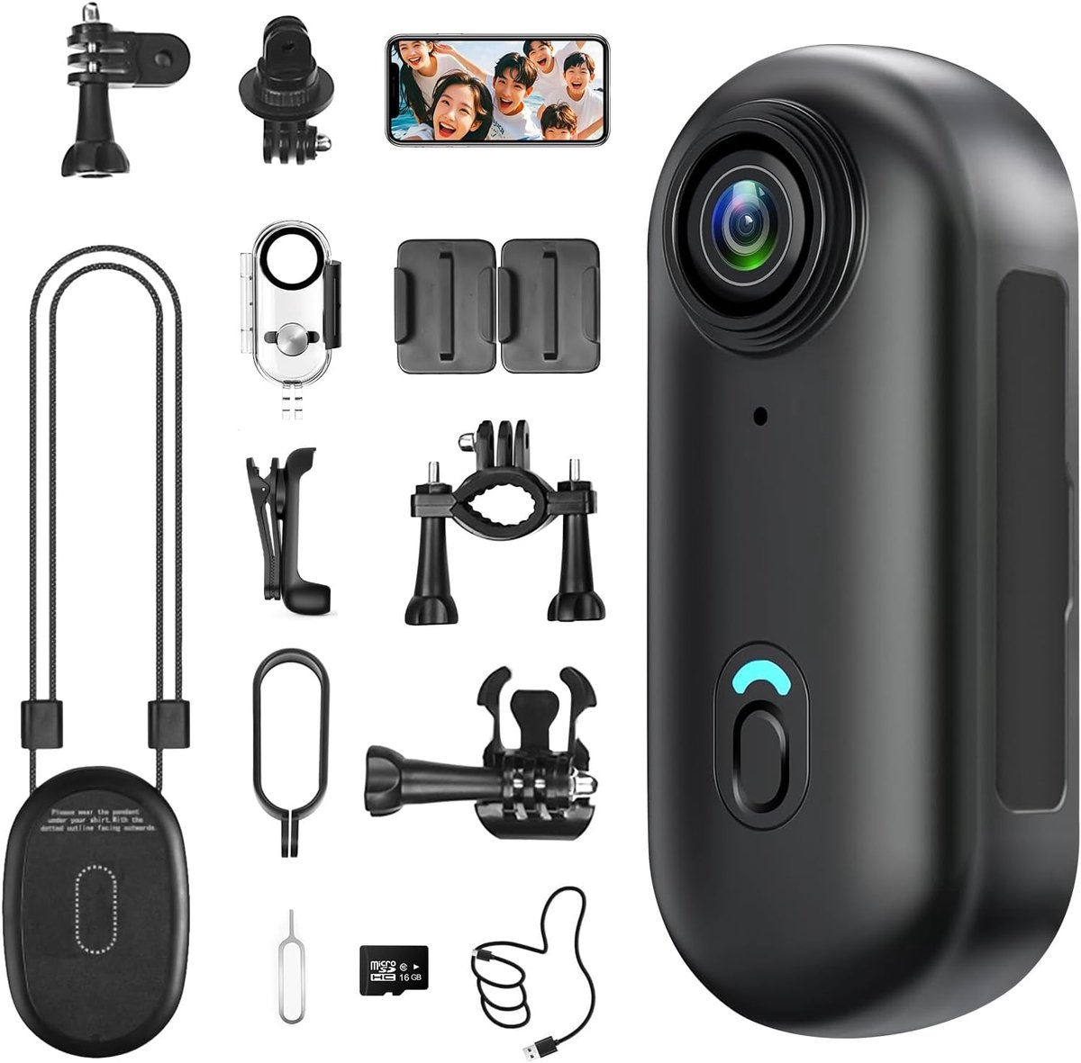 SnelShoppen - Wifi Action Cam 170° Mini Sportcamera HD 1080P met Accessoires voor Fietsen, Motoren en Huisdieren