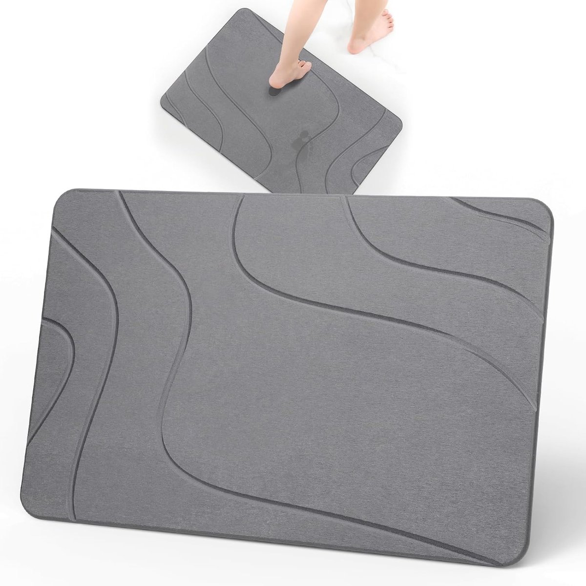 SnelShoppen - Stone Badmat 60 x 39 cm - Sneldrogend, Antislip, Absorberend van Diatomeeënaarde, Vochtbestendig voor Keuken, Badkamer en Douche - Grijs