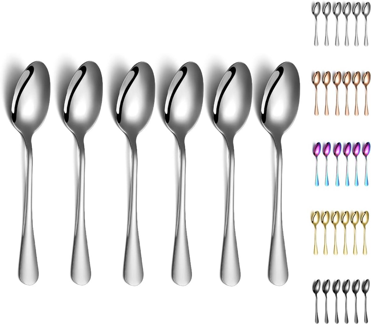 SnelShoppen - 6-Piece Dinner Spoons Set - RVS Tafellepels, Soeplepels, Dessertlepels - 20cm Roestvrij Staal, Vaatwasserbestendig - Voor Thuis, Restaur