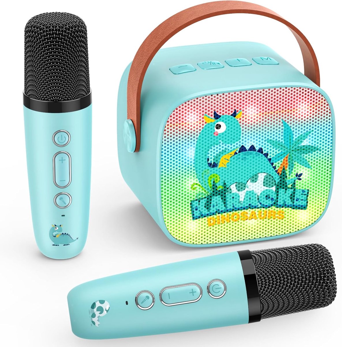 SnelShoppen - Karaoke Machine voor Kinderen met 2 Bluetooth Microfoons - Dino Thema - Perfect voor Feesten, Thuis, en Verjaardagen - Geschikt voor Jon